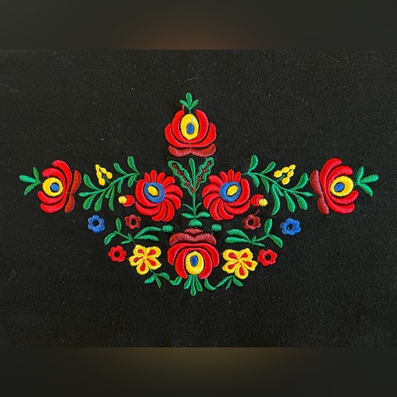 Colorful Hungarian Floral Embroidery Black Champion Sweatshirt - Picture 2 of 8